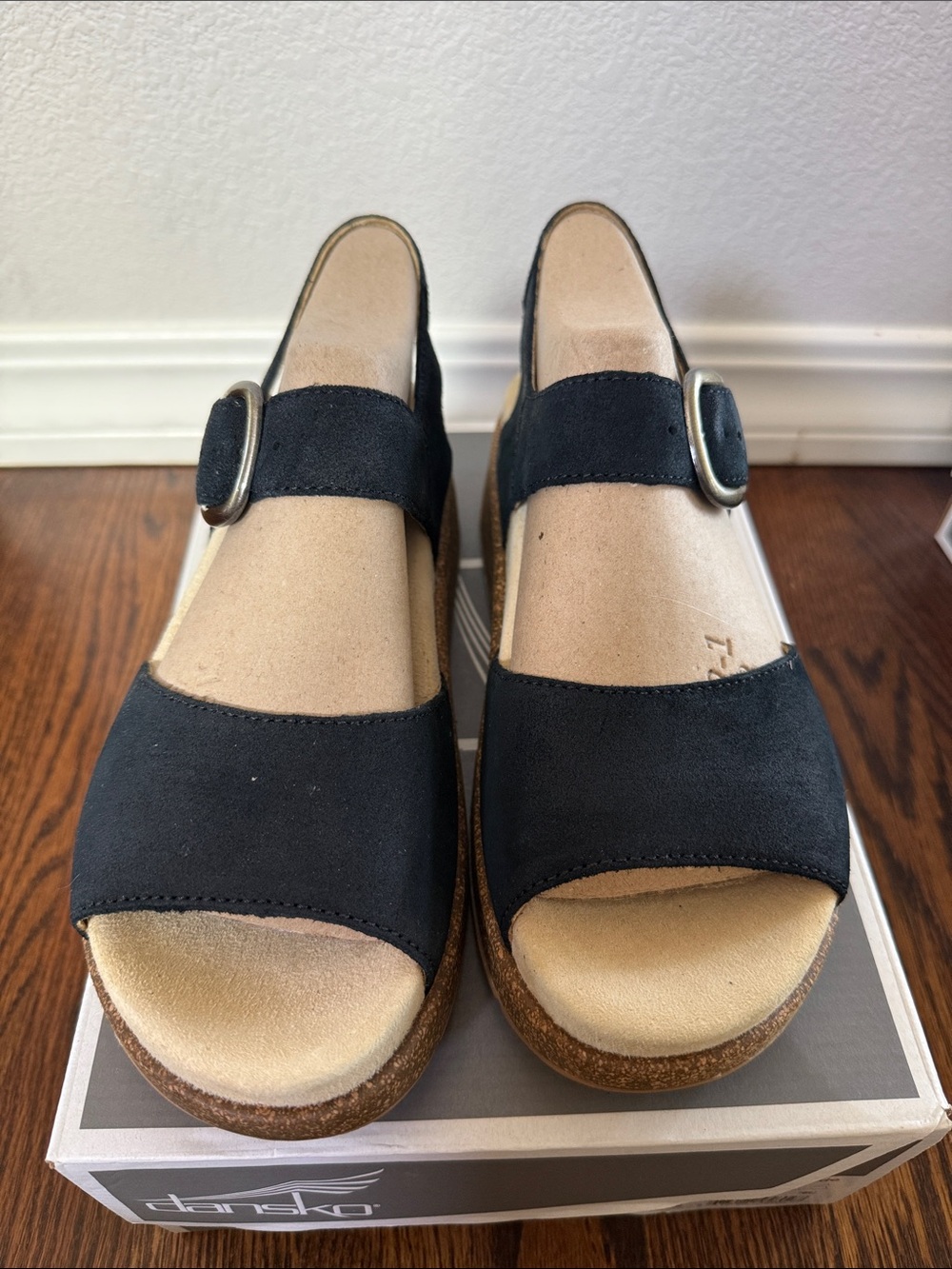 Dansko Black Suede Open-Toe Buckle Sandal